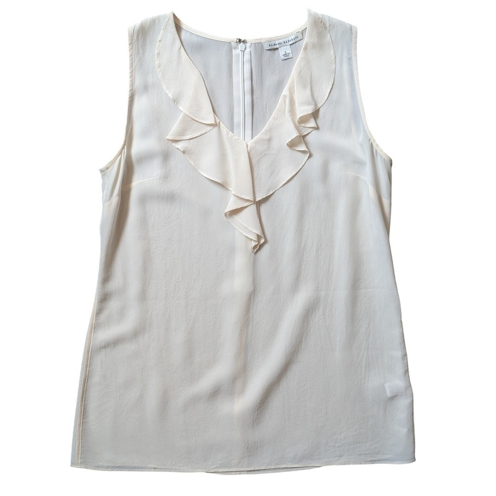Banana Republic Y2K Ethereal Whimsy Coquette Ruffle Ivory 100% Silk Blouse